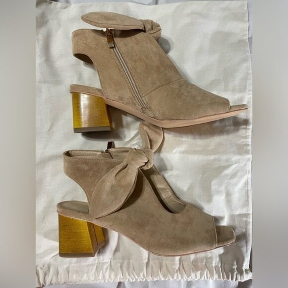 MOOMMO Women Heeled Sandals with Bow Peep Toe Chunky Block Low Heel Size 9 - Picture 9 of 11